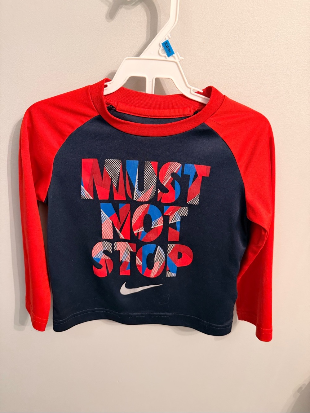 Nike 'Must Not Stop' Long Sleeve Shirt - Navy & Red (2T)